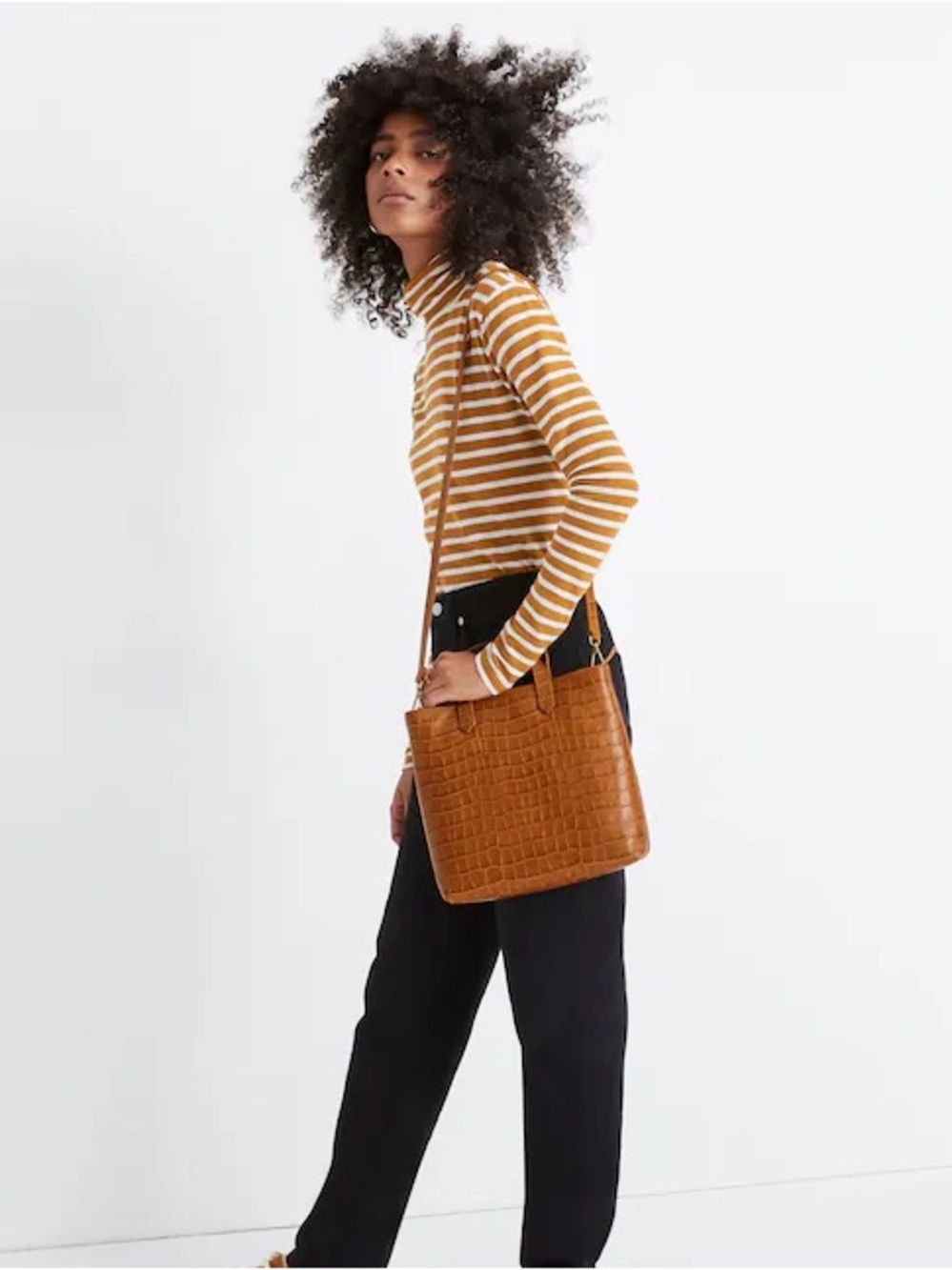 Madewell Zip-Top Small Transport Crossbody: Croc Embossed Leather- golden - Picture 2 of 10